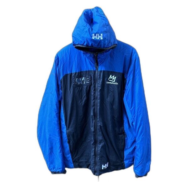 Helly Hansen Jacket Men L Hooded Insulated Puffer Blue Mammoth Recco Coat Zip
